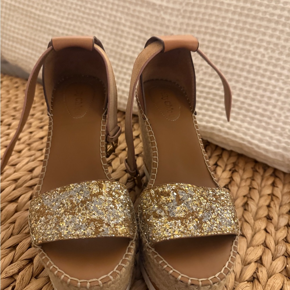 See By Chloe Gold Glitter Espadrilles